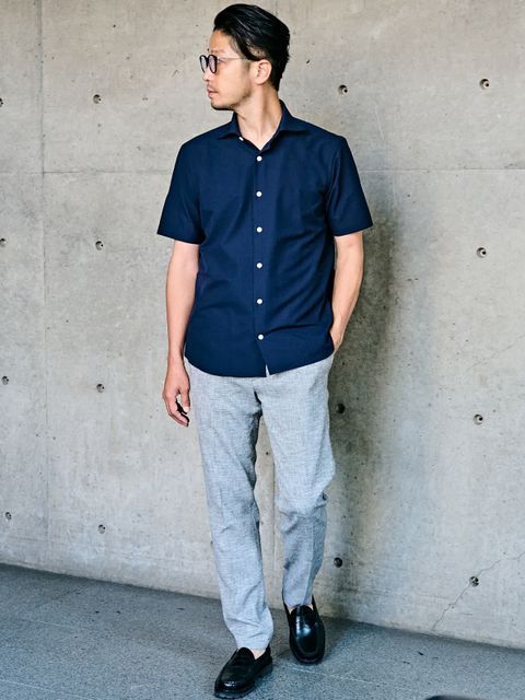 HITOYOSHI Wネーム エバレットサッカーワイドカラー半袖シャツ｜MEN'S 