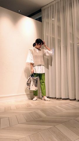 オオカミとフクロウ チュニック 千鳥格子 プリーツ バンドカラー