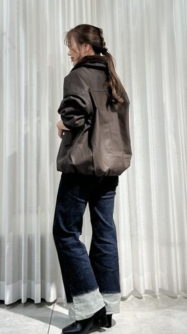 裾折り返しワイドデニムパンツ