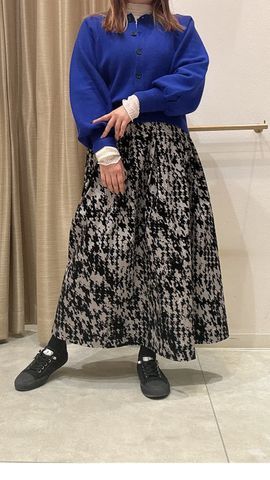 変形千鳥柄フロッキープリントスカート