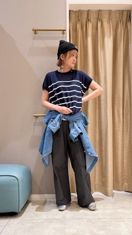 ナイロン混カラーパンツ