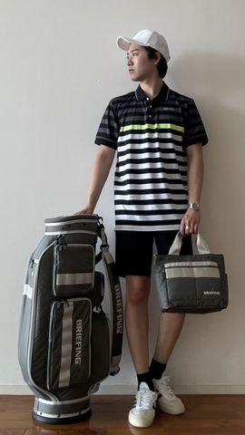 BRIEFING ストライプ ボーダーゴルフシャツL ネイビー定価¥22,000 MEN'S MARINE STRIPE POLO（メンズマリンストライプポロ