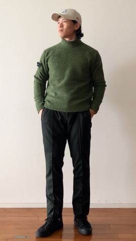BRIEFING グリーン タートルネック M MEN'S BOUCLE YARN TURTLENECK KNIT（メンズ ブークレーヤン