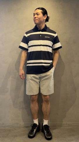 BRIEFING MENS STRIPE POLO ボーダーポロシャツ　Lサイズ MEN'S PANEL STRIPE POLO （リラックスフィット）（メンズ パネル
