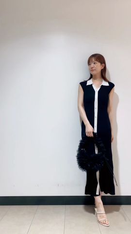 フロントボタンノースリニットワンピース(マキシ・ロング
