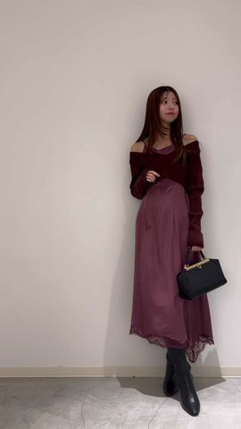 クロップドニット&レーストリムキャミワンピース(マキシ・ロング