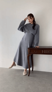 シャギークロスニット＆ノースリーブニットワンピースセットアップ